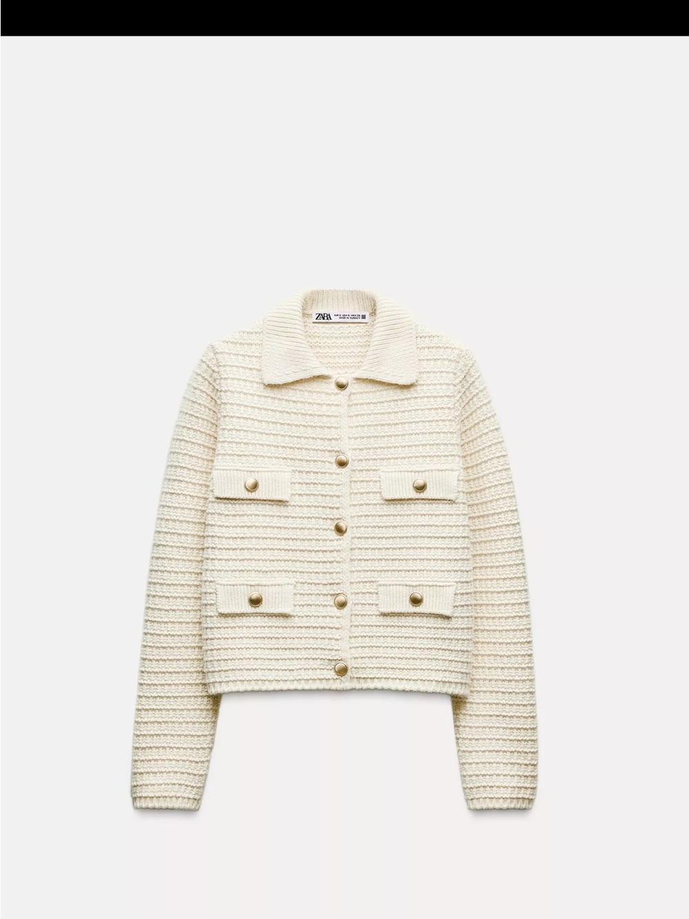 Zara Cream Cropped Textured Button Jacket